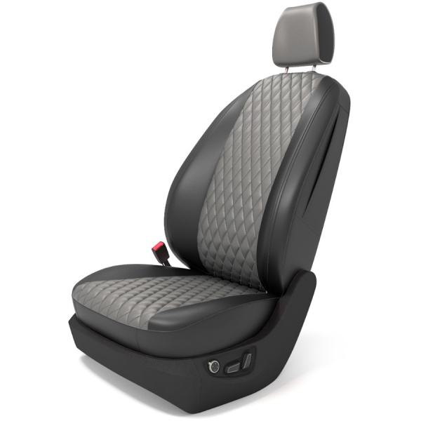 Чехлы на сиденья Nissan Tiida хэтчбек (2004-2015) Comfort ) черная экокожа и центр серый малый ромб BM E26-E03-E01-45-K-1-460-80 - Фото 1