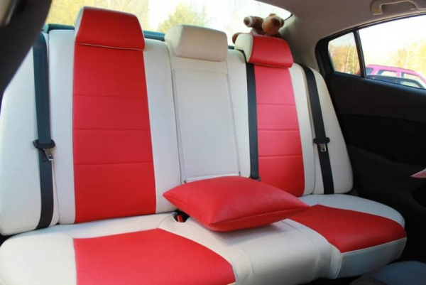 Чехлы на сиденья Nissan X-Trail 3 (2013-2017) красная и бежевая экокожа BM E07-E15-E13-99-E-0-470-50 - Фото 6