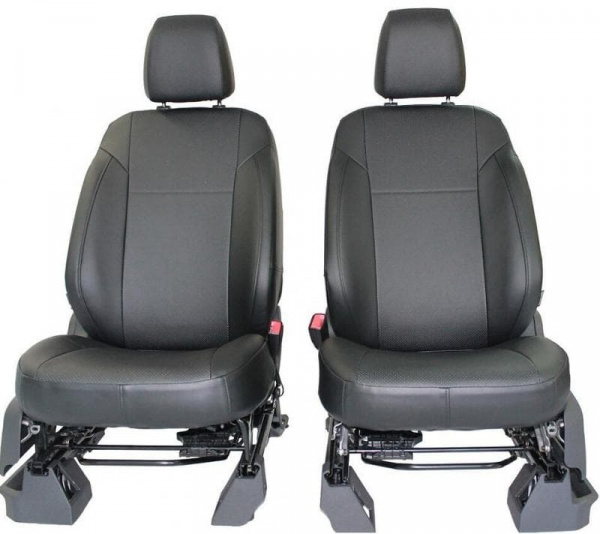 Чехлы на передний ряд сидений Kia Sorento II (2009-2012) + Рестайлинг (2012-нв) чёрная экокожа с перфорацией BM FONTP03E03E01991035200 - Фото 1