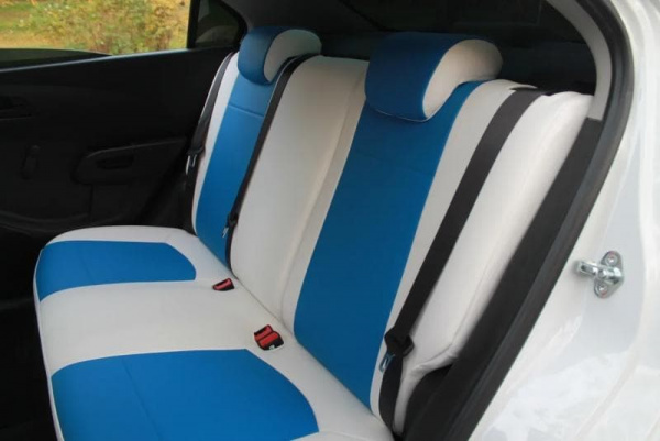 Чехлы для сидений VW Polo 4 хэтчбек (2001-2009) синий и белый цвет экокожи BM E29-E32-E30-99-C-3-642-00 - Фото 6