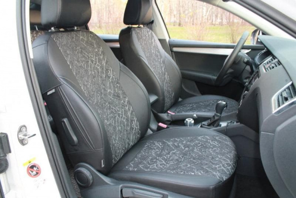 Авточехол Daewoo Matiz Рестайл (2000-2015) (Комфорт Плюс) черный жаккард с экокожей BM X03-E03-E01-99-1-1-140-50 - Фото 1