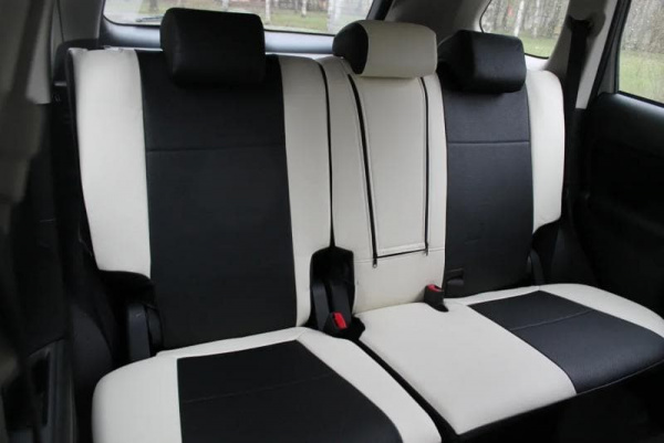 Чехлы на сиденья для Mitsubishi Lancer X (2007-2010) (Седан) черная экокожа с белыми боками BM P03-E32-E01-99-1-1-418-40 - Фото 4