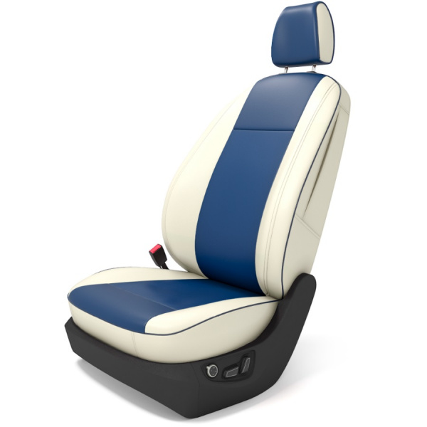 Чехлы на сиденья Тойота Королла 9 седан (Е160 2012-2021) синий и белый цвет экокожи BM E29-E32-E30-99-C-0-618-10 - Фото 1