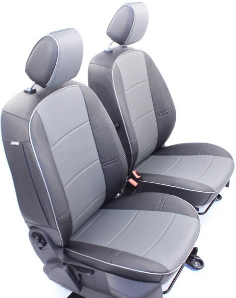Чехлы для передних сидений Mitsubishi Lancer IX (2000-2007) + Рестайлинг (2005-2010) серая экокожа с чёрной BM FONTE23E03E01991041451 - Фото 1