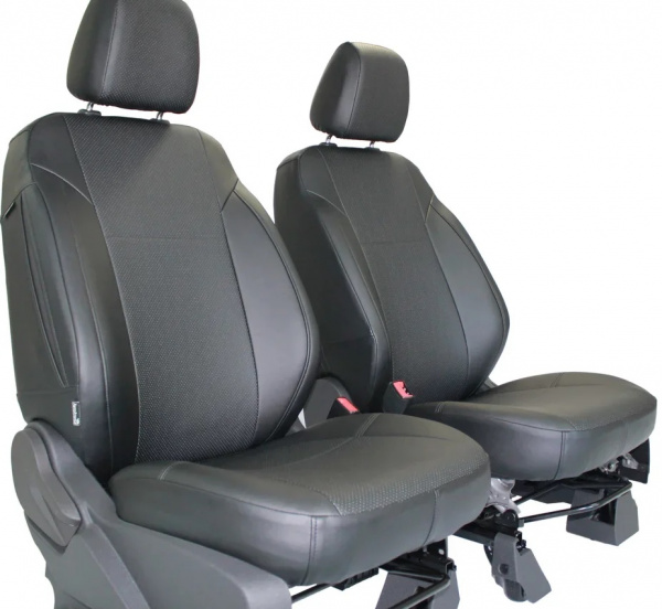 Авточехол для передних сидений Renault Megane II (2002-2006) + Рестайлинг (2006-2009) чёрная экокожа с перфорацией BM FONTP03E03E01991054014 - Фото 2