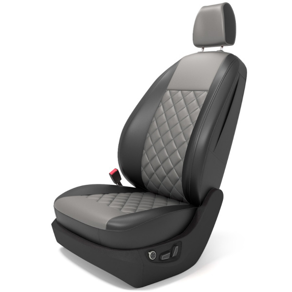 Чехлы на сиденья Mazda 5 (CR) (2005-2010) (3 ряда сидений ) экокожа черная и серый ромб BM E26-E03-E01-11-K-0-380-11 - Фото 1