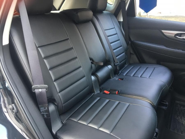 Чехлы на сиденья для Nissan X-Trail 3 Рестайл (2017-нв) чёрная экокожа Horizont BM E03-E03-E01-13-470-15 - Фото 4
