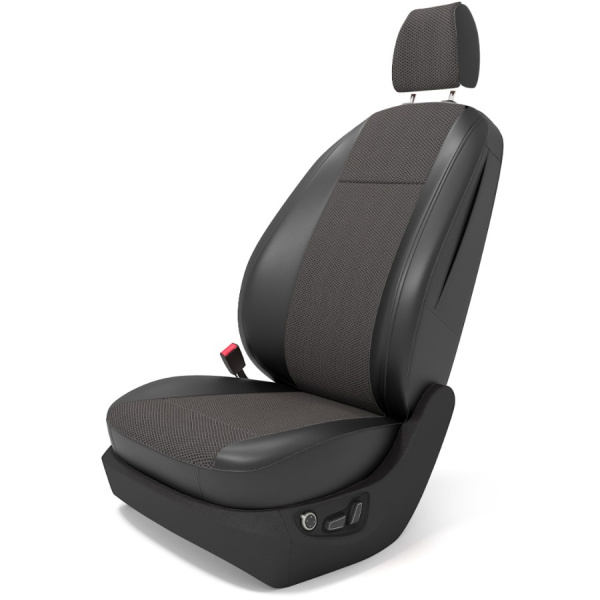 Чехлы на сиденья Hyundai ix35 (2010-2015) черная экокожа и серый жаккард BM T06-E03-E01-99-1-1-262-11 - Фото 1