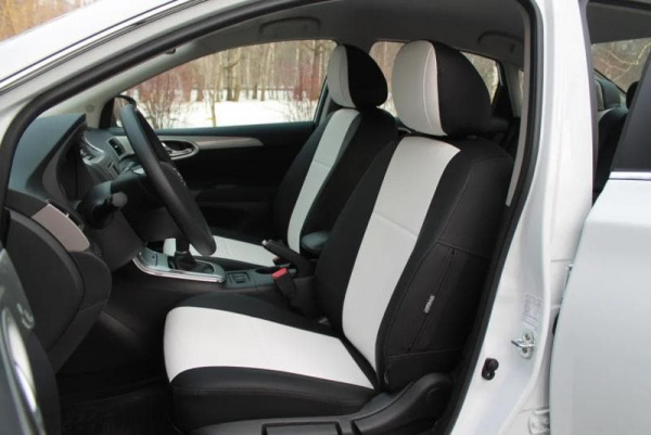 Авточехол Hyundai Accent 3 (2006-2011) белая экокожа и черный бок BM E32-E03-E01-99-1-1-242-10 - Фото 2