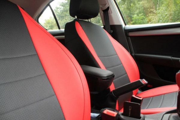 Чехлы на сиденья Mazda CX-5 Рестайл (2015-2017) ( Всё кроме Drive) черная экокожа с красным BM P03-E07-E01-99-1-0-390-50 - Фото 3