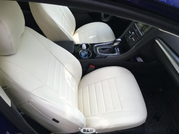 Чехлы для сидений Форд Мондео 5 (2014-2019) белая/молочная экокожа BM E15-E15-E13-13-1-0-204-11 - Фото 5