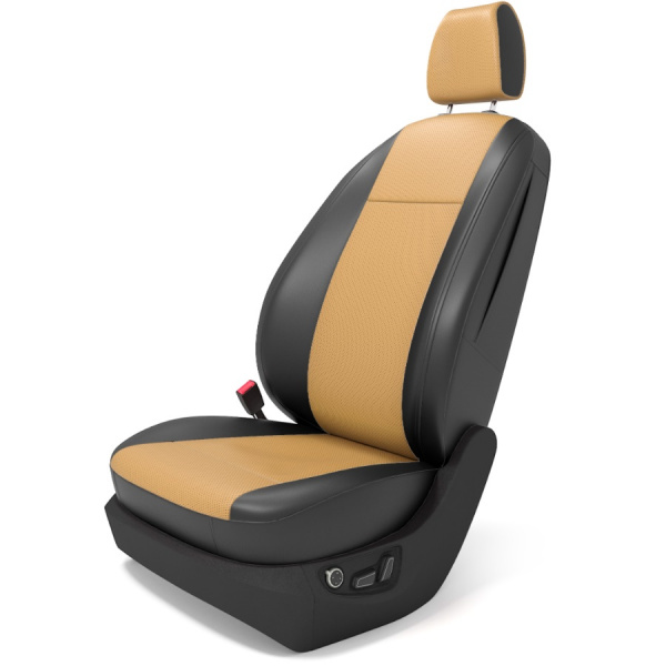 Чехлы на сиденья Mazda CX-5 (2011-2015) бежевая перфорация и черная экокожа BM P12-E03-E01-99-1-0-390-10 - Фото 1