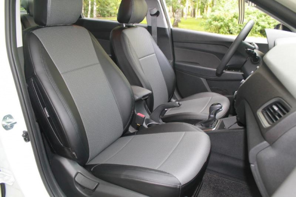 Чехлы для сидений Hyundai Solaris (2010-2017) чёрная экокожа (седан Optima/Comfort/Famile) BM Full Double Romb E03-E03-E01-44-276-52 - Фото 5