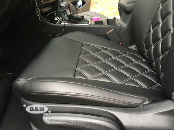 Чехлы для сидений Ford Fiesta Mk6 Рестайл (2012-2019) чёрная экокожа BM Double Romb E03-E03-E01-12-172-80 - Фото 5