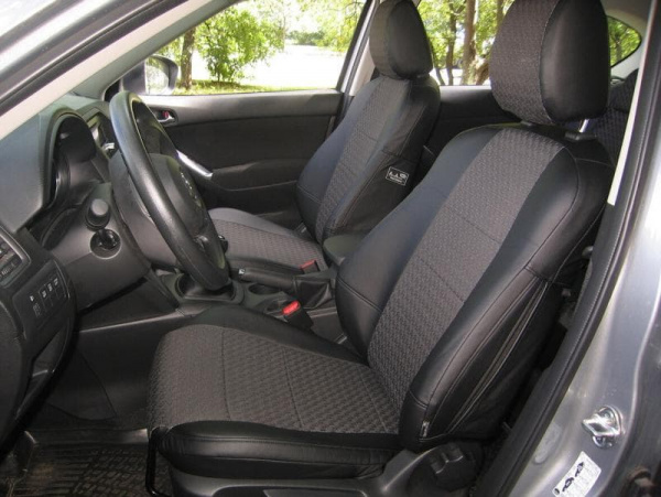 Чехлы на сиденья Mazda CX-5 Рестайл (2015-2017) ( Всё кроме Drive) серый жаккард с экокожей BM J07-E03-E01-99-1-0-390-50 - Фото 1