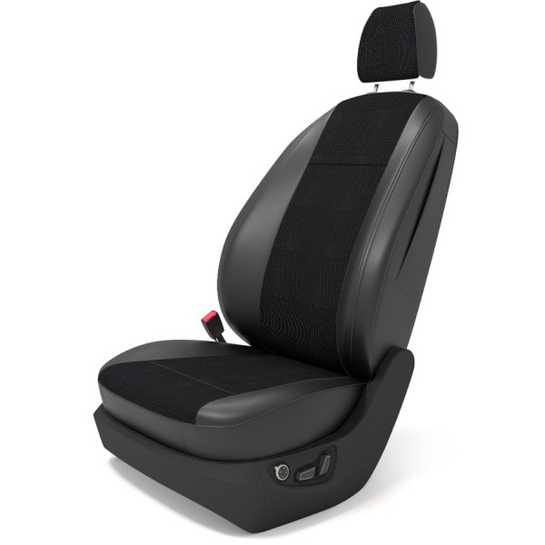 Чехлы на сиденья Mazda CX-5 (2011-2015) (Direct/Drive) черная экокожа и велюр BM J34-E03-E01-99-1-0-390-30 - Фото 1