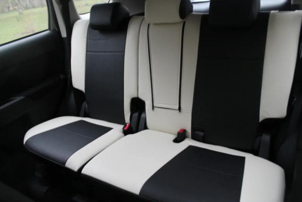 Чехлы на сиденья Nissan Qashqai+2 I (2008-2013) (7 мест) черная экокожа с белыми боками BM P03-E32-E01-99-1-1-446-15 - Фото 5
