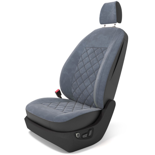 Чехлы на сиденья Mazda 5 (CR) (2005-2010) (3 ряда сидений ) серая алькантара двойной ромб BM A26-A26-E01-12-1-0-380-11 - Фото 1