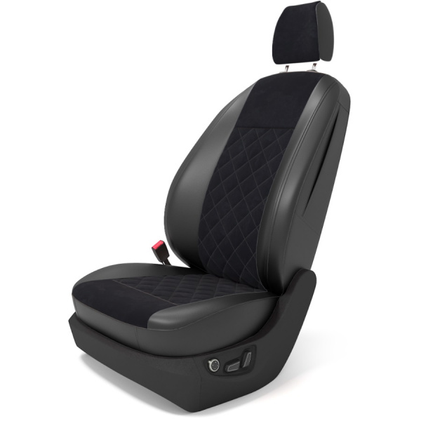 Чехлы на сиденья Nissan Almera 3 (G15) (2012-2018) (Седан) черная алькантара ромб и экокожа BM A03-E03-E01-11-1-1-434-50 - Фото 1