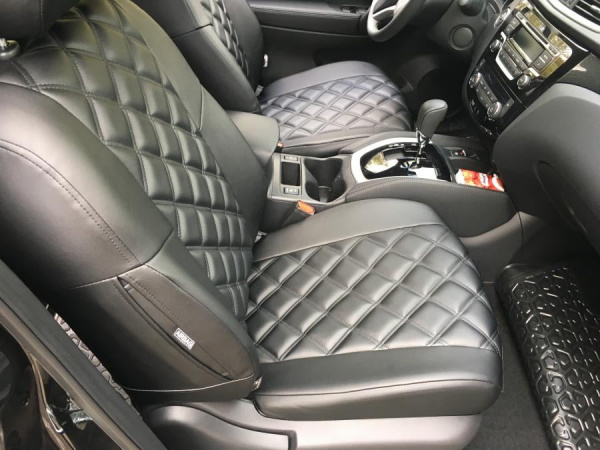 Чехлы для сидений Volkswagen Jetta 6 (2010-2018) чёрная экокожа (Trendline/Comfortline) BM Full Double Romb E03-E03-E01-44-636-14 - Фото 3
