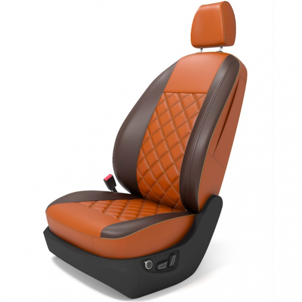 Чехлы для сидений Шкода Октавия A7 (2013-нв) (Ambition) коричневая + шоколадная экокожа и двойной ромб BM E35-E36-E33-12-1-0-574-30 - Фото 1