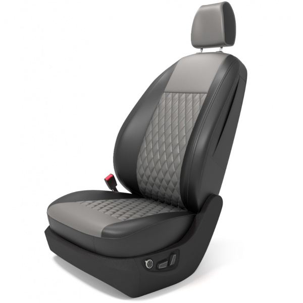 Чехлы на сиденья Nissan Tiida хэтчбек (2004-2015) Comfort ) черная экокожа и центр малый серый ромб BM E26-E03-E01-15-K-1-460-80 - Фото 1