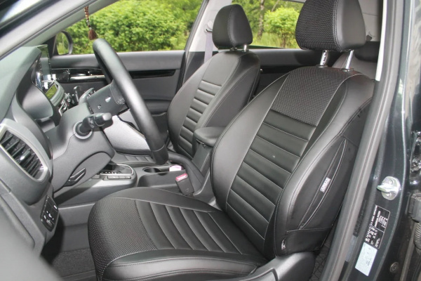 Чехлы для сидений Opel Meriva A (2003-2010) чёрная экокожа Horizont BM E03-E03-E01-13-490-14 - Фото 5