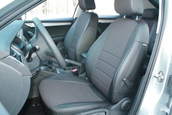 Чехлы на сиденья для Mitsubishi Lancer X (2007-2010) (Седан) черный жаккард с экокожей BM X01-T17-E01-99-1-1-418-40 - Фото 2