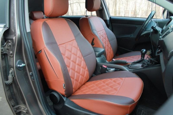 Чехлы на сиденья Ford Transit Chassis Cab (2-ряда) коричневая + шоколадная экокожа и двойной ромб BM E35-E36-E33-12-1-0-210-10 - Фото 2