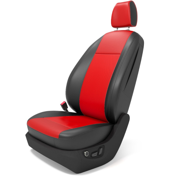 Чехлы на сиденья Nissan X-Trail 2 (2007-2015) красная перфорация и черная экокожа BM P09-E03-E01-99-1-1-466-00 - Фото 1