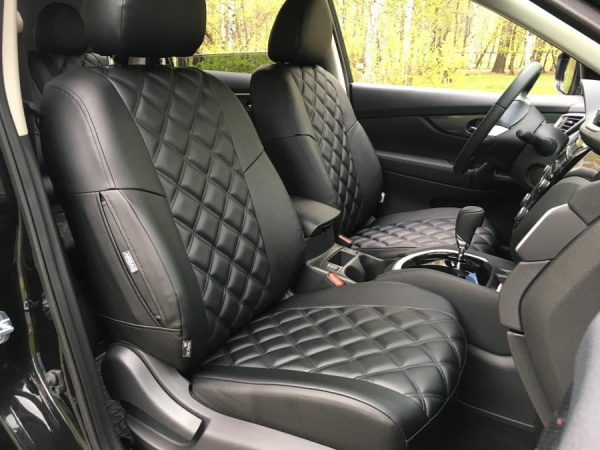Чехлы для сидений для Nissan Sentra (B17) (2012-2017) чёрная экокожа Full Double Romb E03-E03-E01-44-448-11 - Фото 2