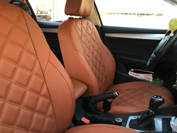 Авточехлы Лада Гранта (2011-2018) коричневая экокожа и двойной ромб BM E35-E35-E33-44-E-0-156-11 - Фото 4