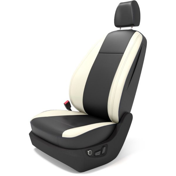 Чехлы для сидений Hyundai Solaris (2010-2017) (седан Optima/Comfort/Famile) черная экокожа с белыми боками BM P03-E32-E01-99-1-1-276-52 - Фото 1