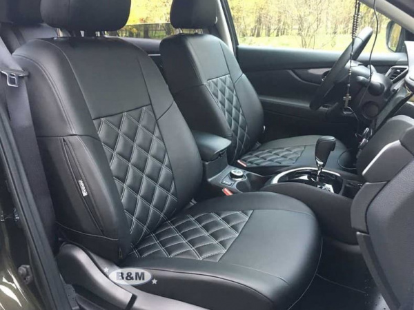 Чехлы для сидений Renault Kaptur I (2016-нв) чёрная экокожа Double Romb E03-E03-E01-12-528-12 - Фото 2