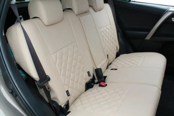 Чехлы для сидений для Toyota Camry V70 (2017-н. в.) бежевая экокожа и ромб BM E12-E12-E10-11-F-0-617-10 - Фото 4