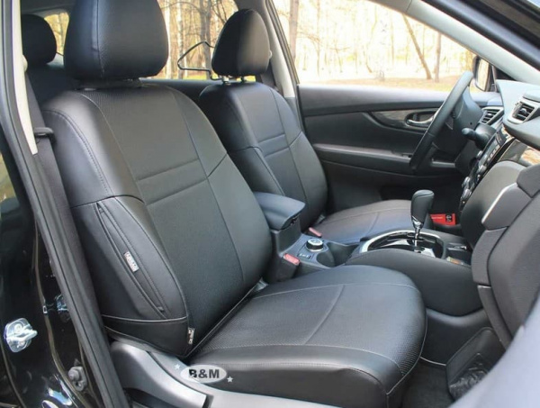 Чехлы на сиденья Nissan Qashqai 2 (2013-нв) чёрная перфорированная экокожа Classic P03-E03-E01-99-444-10 - Фото 2