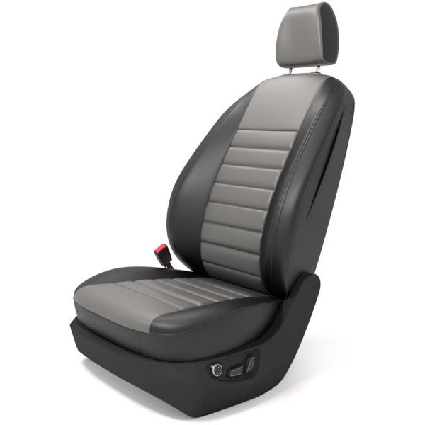 Чехлы на сиденья Chevrolet Lacetti (2004-2013) Седан (Comfort, Optimum) черная и серая экокожа горизонт BM E26-E03-E01-13-K-1-122-17 - Фото 1