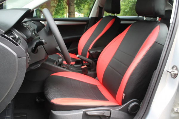 Чехлы для сидений Volkswagen Polo VI (2020-н. в.) черная экокожа с красным BM P03-E07-E01-99-1-0-584-18 - Фото 4