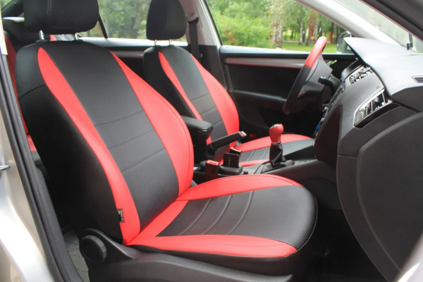 Чехлы для сидений Volkswagen Polo VI (2020-н. в.) черная экокожа с красным BM P03-E07-E01-99-1-0-584-19 - Фото 2
