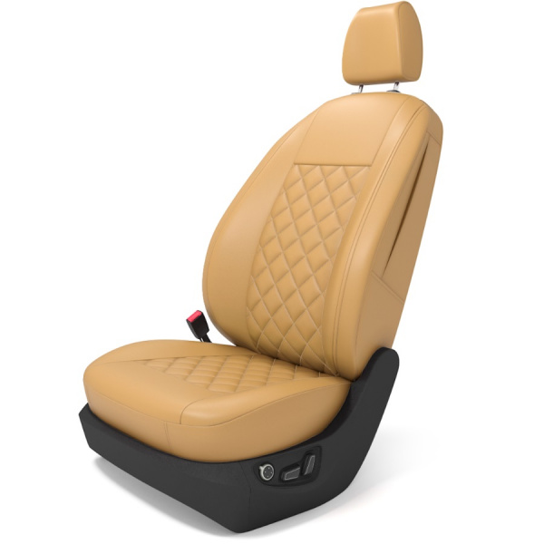 Чехлы для сидений Шевроле Авео 2 (2011-2015) коричневая экокожа и двойной ромб BM E35-E35-E33-44-E-1-116-10 - Фото 1