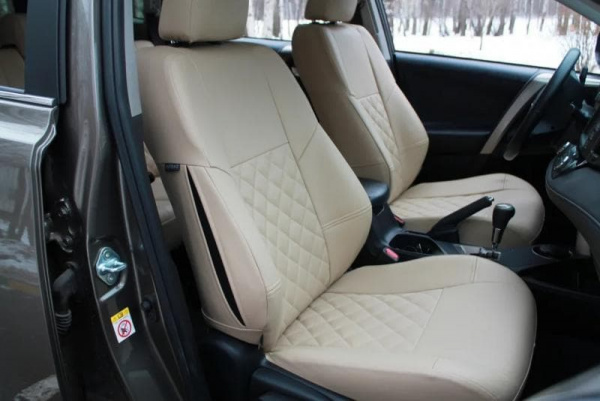Чехлы на сиденья для Nissan Almera 3 (G15) (2012-2018) бежевая экокожа и ромб BM E12-E12-E10-11-F-1-434-10 - Фото 2