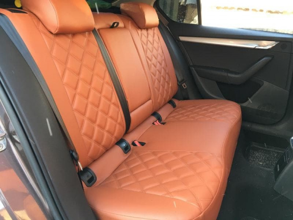 Авточехлы Хендай Санта Фе 3 (2012-2018) коричневая экокожа и двойной ромб BM E35-E35-E33-44-E-0-272-00 - Фото 6