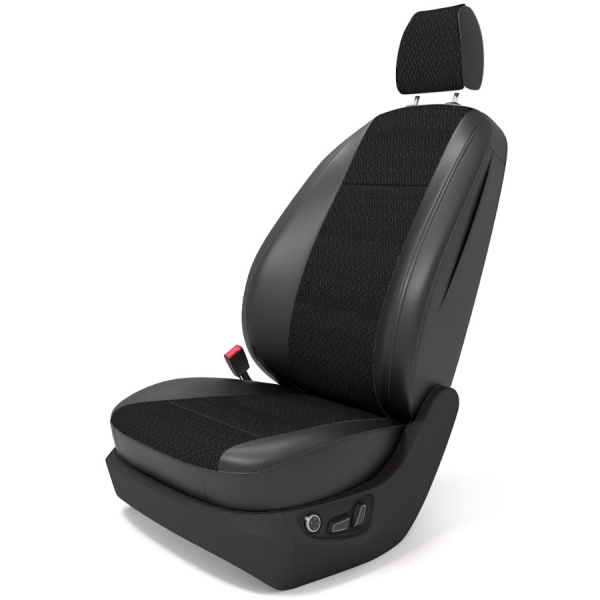 Чехлы на сиденья Nissan Tiida хэтчбек (2004-2015) Comfort ) черная экокожа и жаккард BM J35-E03-E01-99-1-1-460-80 - Фото 1