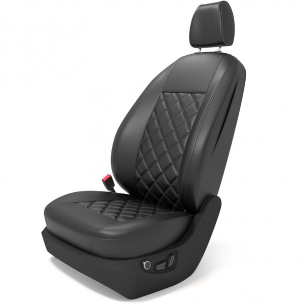 Чехлы для сидений Nissan Tiida (2004-2015) чёрная перфорированная экокожа + ромб (Седан) BM Double Romb P03-E03-E01-12-460-16 - Фото 1