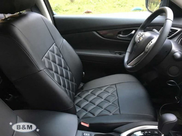 Чехлы на сиденья Peugeot 308 (2007-2015) чёрная экокожа (хэтчбек и универсал) BM Double Romb E03-E03-E01-12-508-11 - Фото 3
