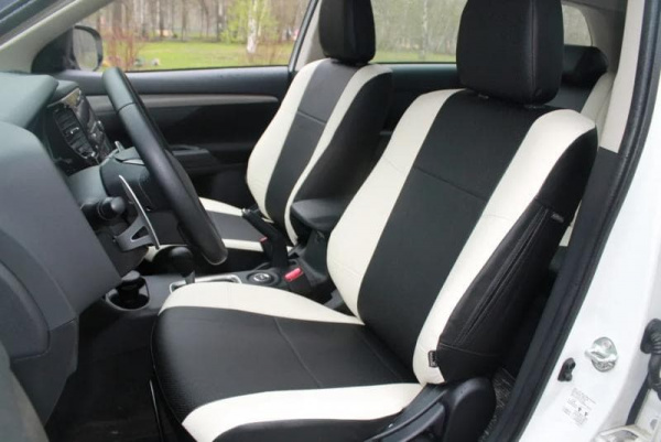 Чехлы для сидений для Nissan X-Trail 2 (2007-2015) черная экокожа с белыми боками BM P03-E32-E01-99-1-1-466-00 - Фото 2