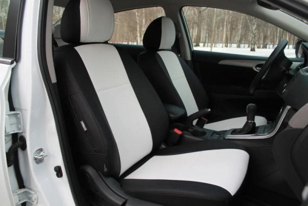 Авточехол Mazda 3 (BM) (2013-2018) (седан) белая экокожа и черный бок BM E32-E03-E01-99-1-0-376-10 - Фото 3