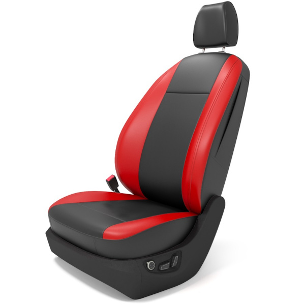 Чехлы на сиденья для Mazda 6 (GH) (2007-2013) (хэтч. и универсал) черная экокожа с красным BM P03-E07-E01-99-1-0-384-11 - Фото 1
