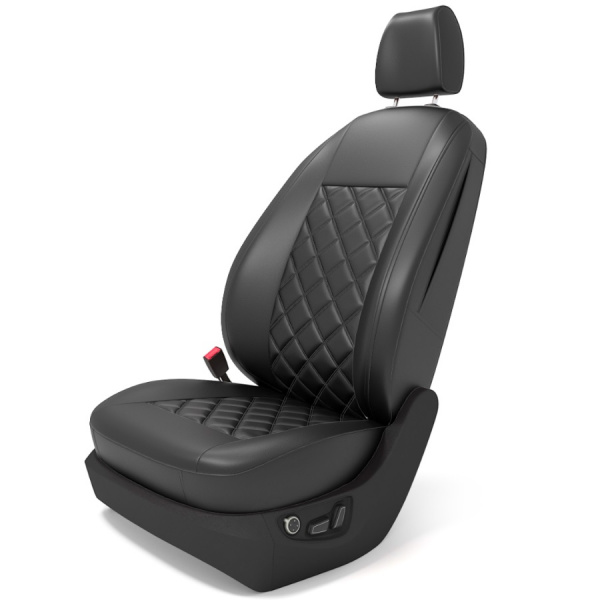 Чехлы для сидений Skoda Octavia A7 (2013-нв) чёрная экокожа (компл. Ambition) BM Double Romb E03-E03-E01-12-574-30 - Фото 1