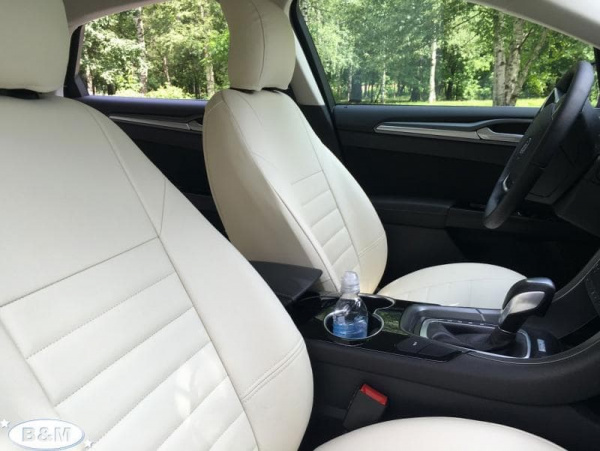 Чехлы для сидений Форд Мондео 5 (2014-2019) белая/молочная экокожа BM E15-E15-E13-13-1-0-204-11 - Фото 4